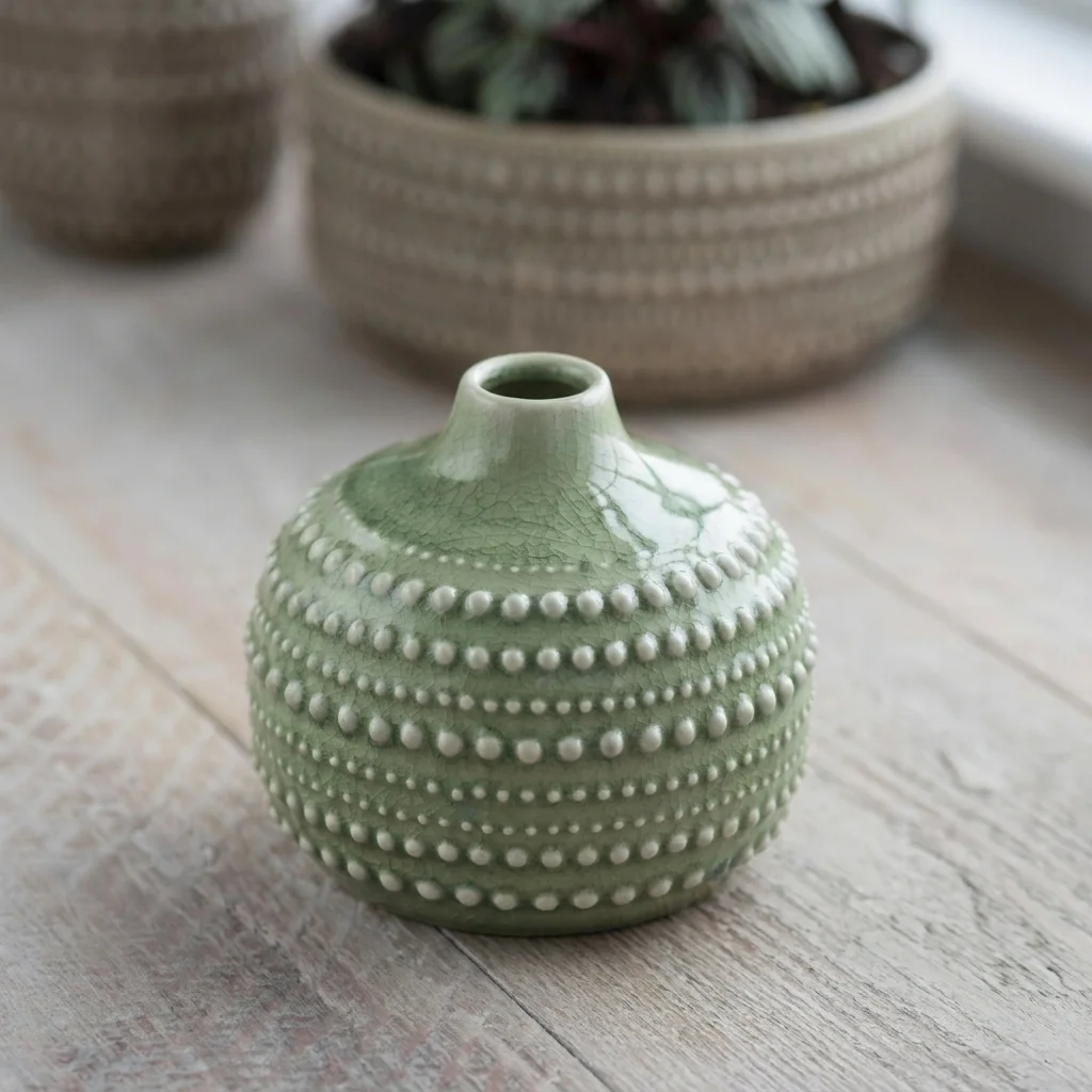 Castello Ceramic Bottle Vase | Sage Green Medium Decorative Vase – view 3