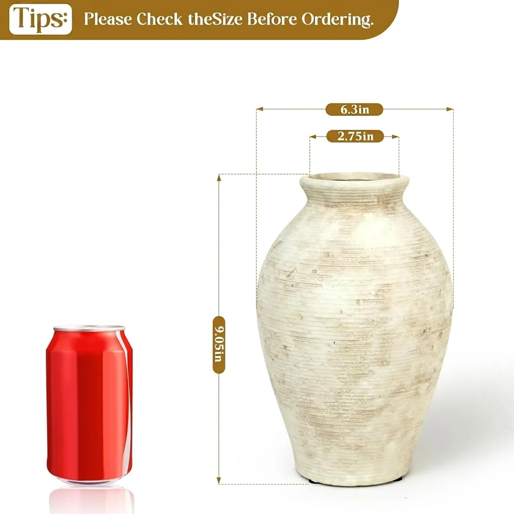 YSNN Vintage Ceramic Flower Vase | 9 Inch Rustic Decorative Vase – view 3
