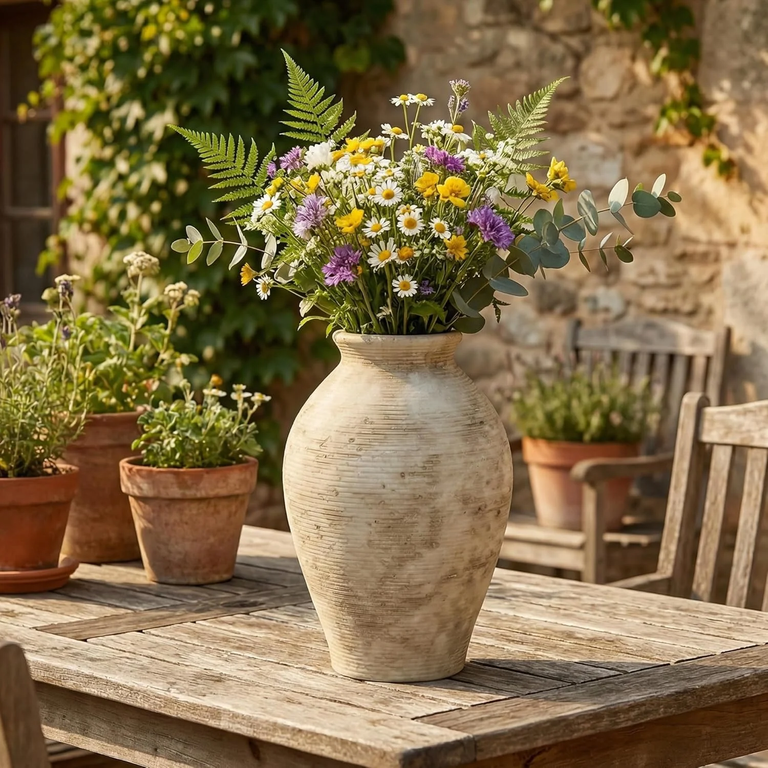 YSNN Vintage Ceramic Flower Vase | 9 Inch Rustic Decorative Vase – view 6