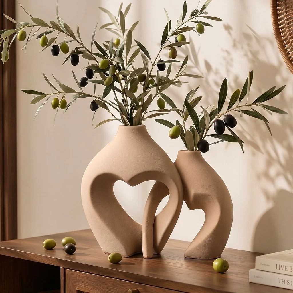 Zormon Heart Shaped Ceramic Vase Set | Nordic Decorative Vases – view 3