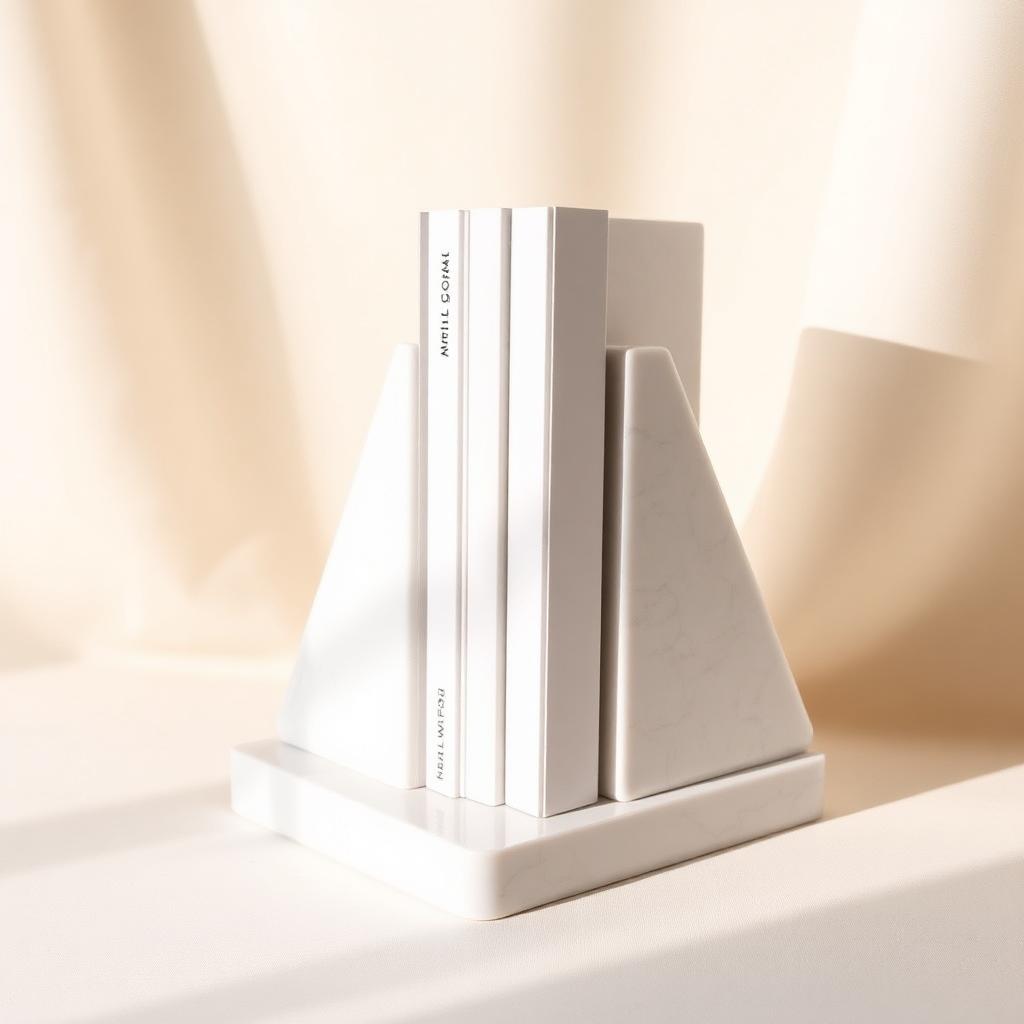 Pair of white marble geometric bookends
